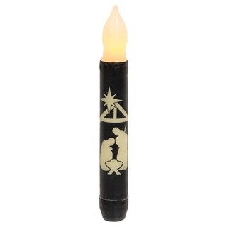 Seasonal Timer Taper Candle with Flickering Effect and Nativity Design - 6.5"H x 0.75"D