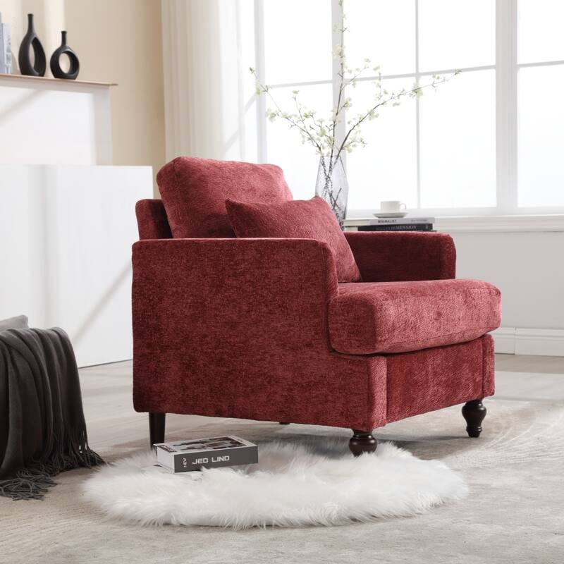 Mid Century Accent Chair with Wood Frame, Modern Upholstered Lounge Reading Chair Armchair, Comfy Single Sofa Chair Club Chair