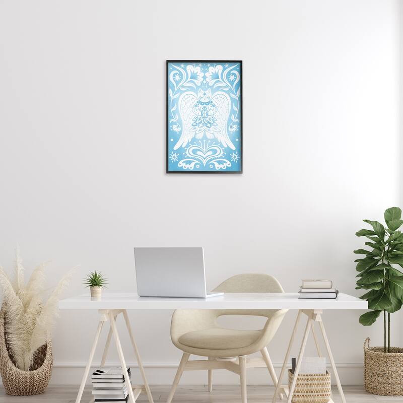 Stupell Symmetrical Patterned Angel Cat Framed Giclee Art Design By Hannah Moren