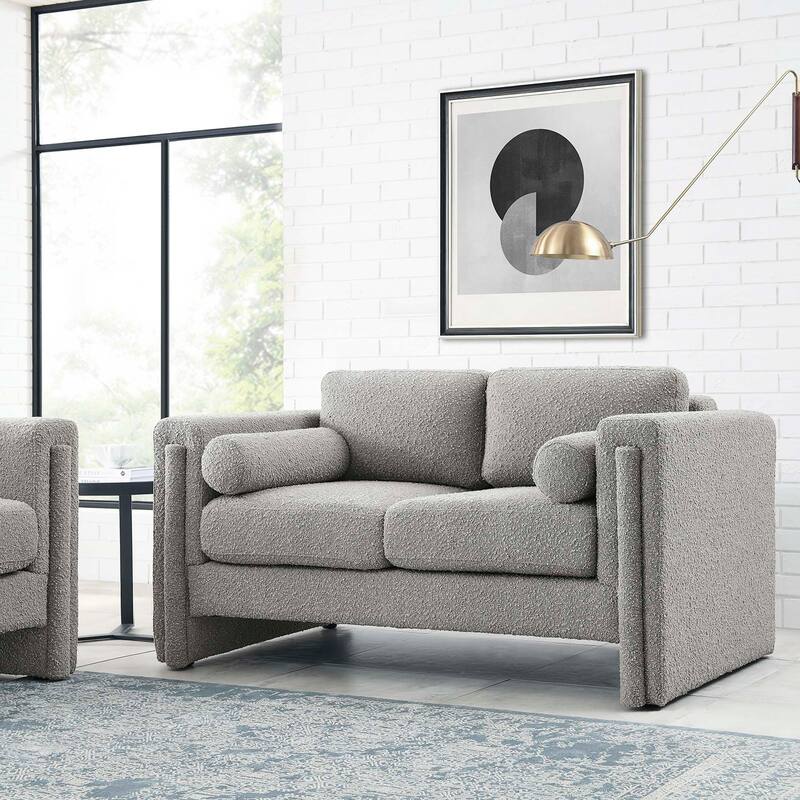 Visible Boucle Fabric Loveseat - Light Gray