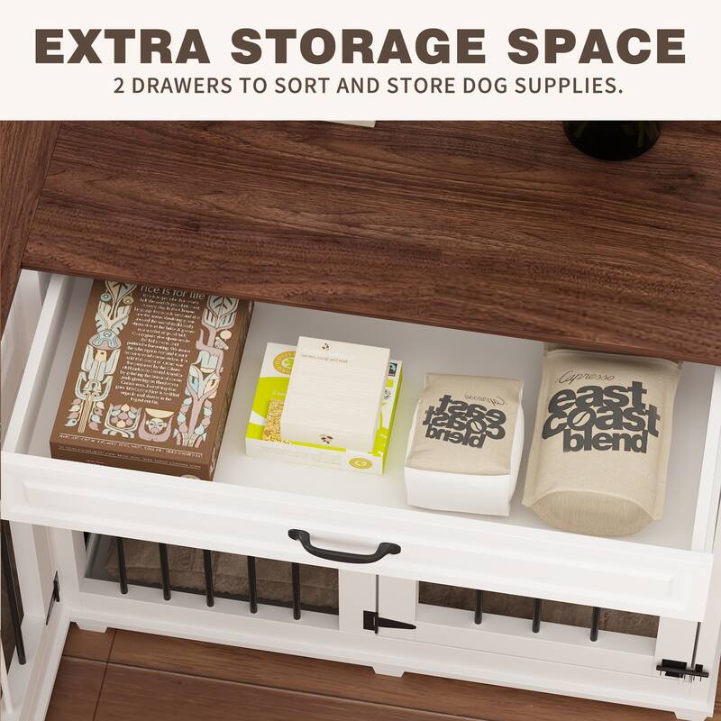 Corner Furniture-Style Dog Crate with Convenient Storage and Divider