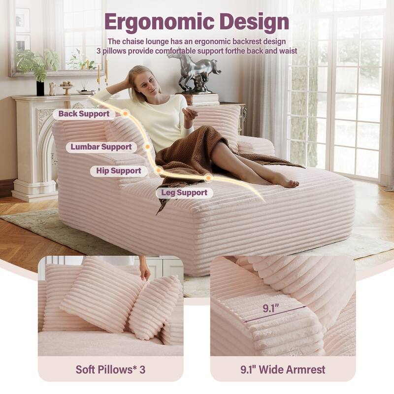 Rossetta Corduroy Upholstered Modern Oversized Chaise Lounge Chair