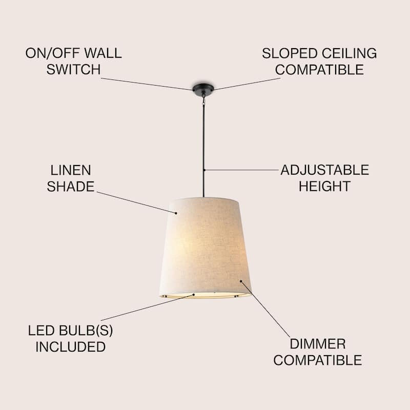 Oria 18" 1-Light Farmhouse Bohemian Iron LED Pendant, Oil Rubbed Bronze/Beige by JONATHAN Y
