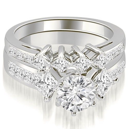 18kt White Gold 3.10 CT.TW Channel Set Princess and Round Cut Diamond Bridal Set HI, SI1-2