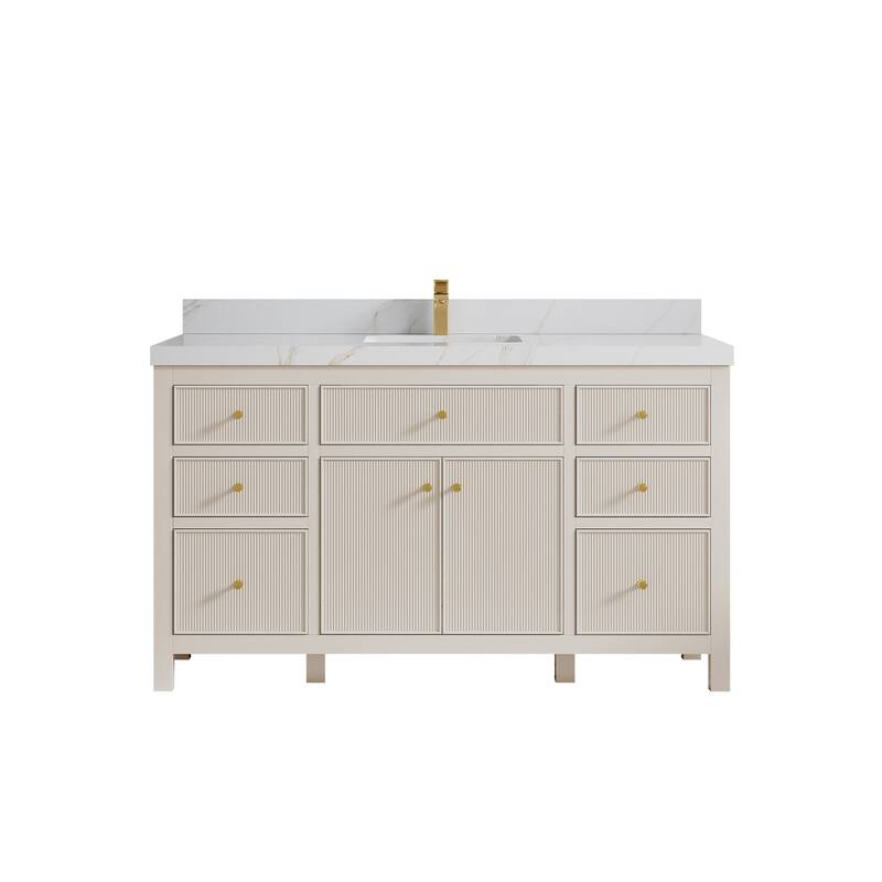 Willow Collections 60 in W x 22 in D Sonoma Free Standing Reeded Single Sink Bathroom Vanity with Countertop