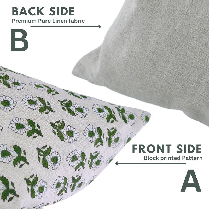 Fabdivine Soft Pure Linen Boho Floral Handmade White Cushion Cover 14x20 Inch Rustic Farmhouse Bed or Couch Décor, Ashok