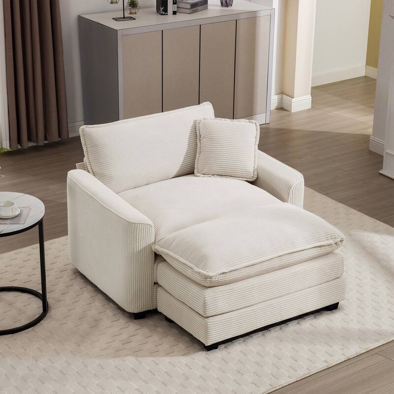 Single Chair Deep Seat Sofa With Footstool for Living Room and Bedroom