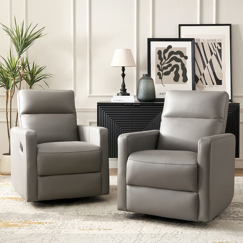 Josefa Modern Genuine Leather Swivel Rocker Recliner Set of 2 by Hulala Home - Grey