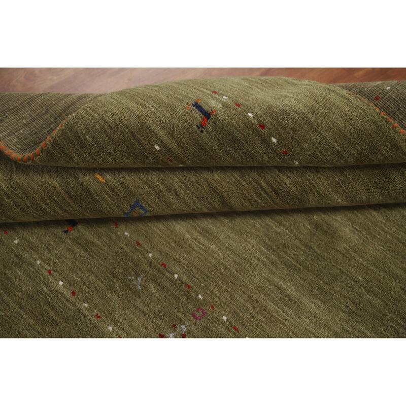 Hand Knotted Oriental 100% Wool Carpet Tribal Animal Pictorial Green Gabbeh Area Rug - 7' 8'' X 4' 11''