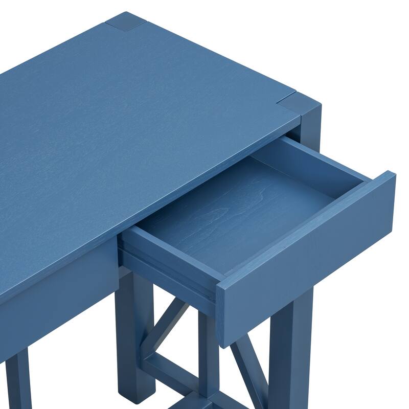 Anmytek Blue Acacia Wood Console Table with 4 Drawers X Base Design for Entryway and Kitchen Storage