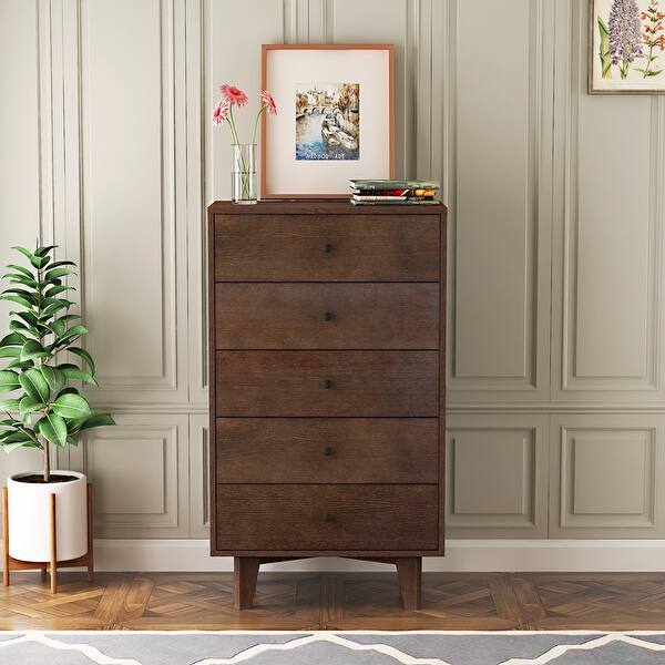 Solid Wood Spray-Painted Drawer Dresser Cabinet with Retro Round Handle -  Bed Bath & Beyond - 39922478