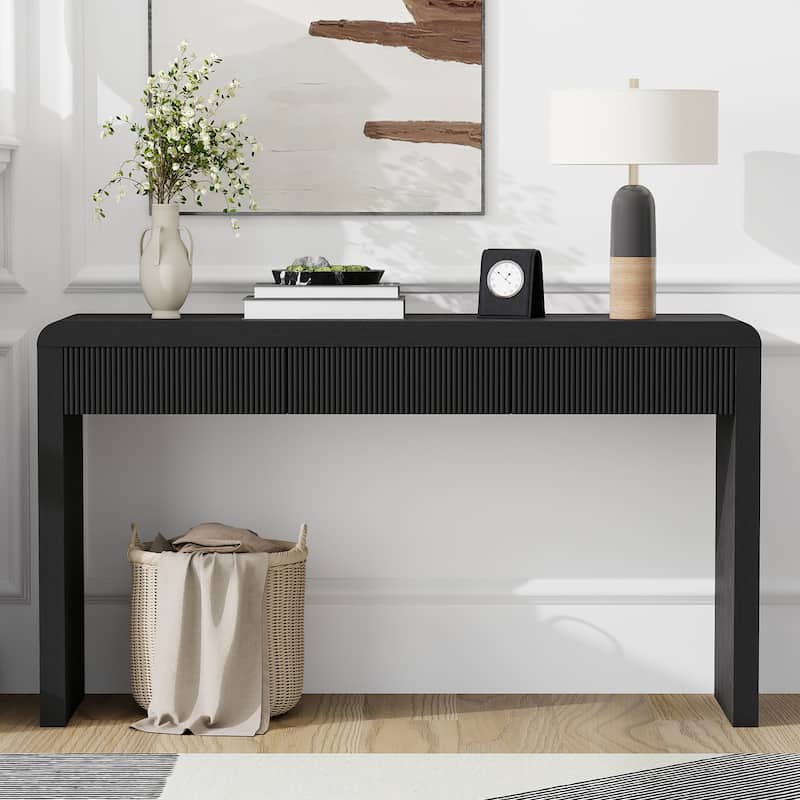 Rustic Fluted-Front Console Table with Hidden Storage by Harper&Bright Designs