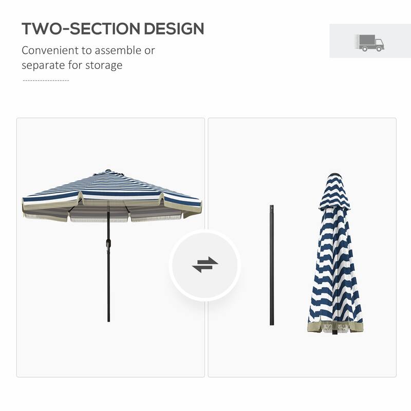 Outsunny 9ft Patio Umbrella with Push Button Tilt and Crank, Ruffled Outdoor Market Table Umbrella with Tassles and 8 Ribs