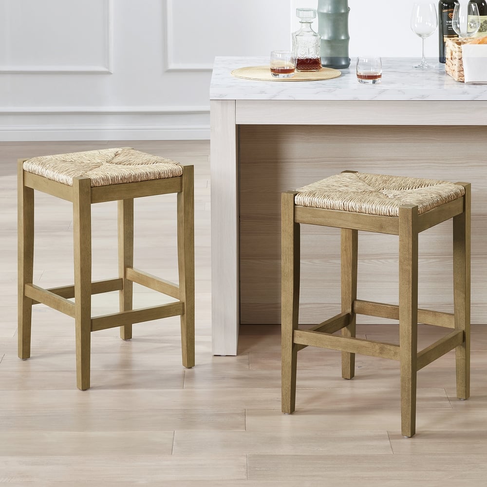 Bohemian 26" H Natural Weave Seagrass Rattan Backless Counter Stools