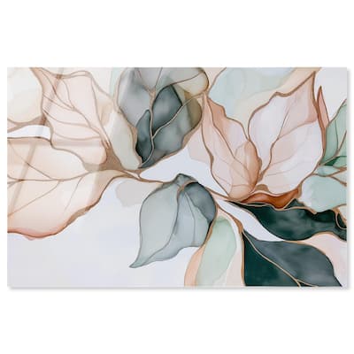Golden Veined Leaves I Acrylic by Art Remedy, Ready to Hang