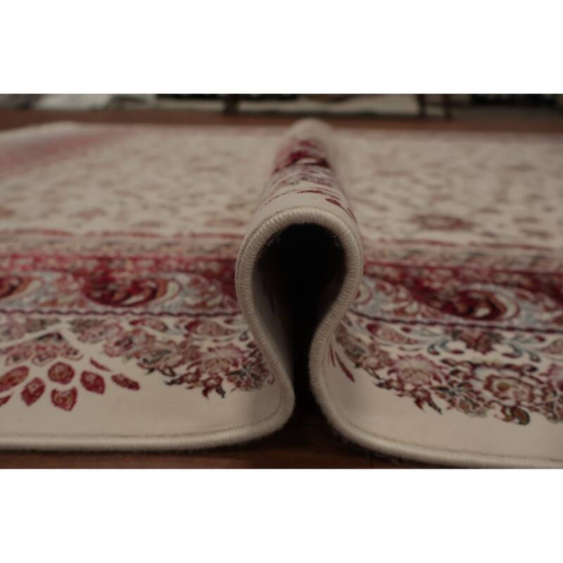 Machine Made Oriental 90% Silk - 10% Polyester Carpet Traditional All-Over Beige & Ivories Qum Area Rug - 9' 10'' X 6' 6''