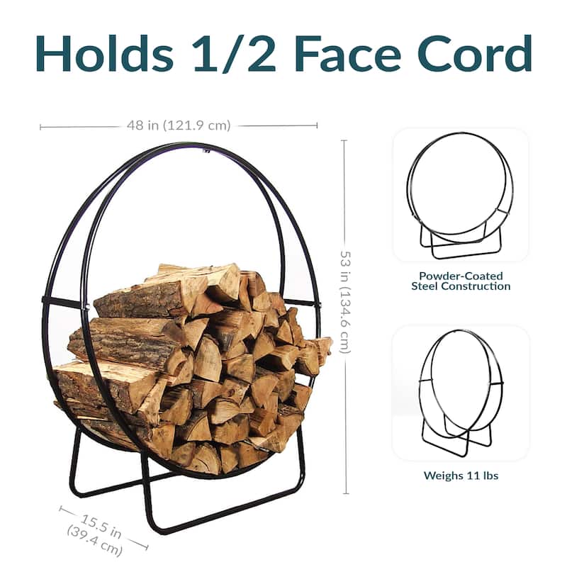 Sunnydaze Firewood Log Hoop Black Steel Easy Access Storage - Multiple Sizes