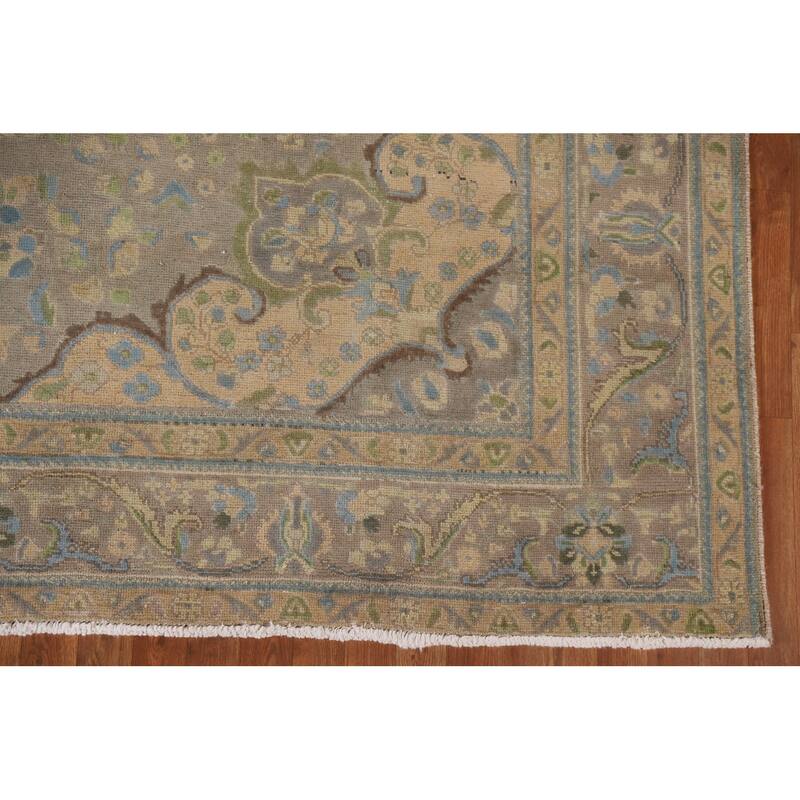 Hand Knotted Oriental 100% Wool Carpet Traditional Medallion Greys & Charcoal Tabriz Area Rug - 10' 11'' X 8' 5''