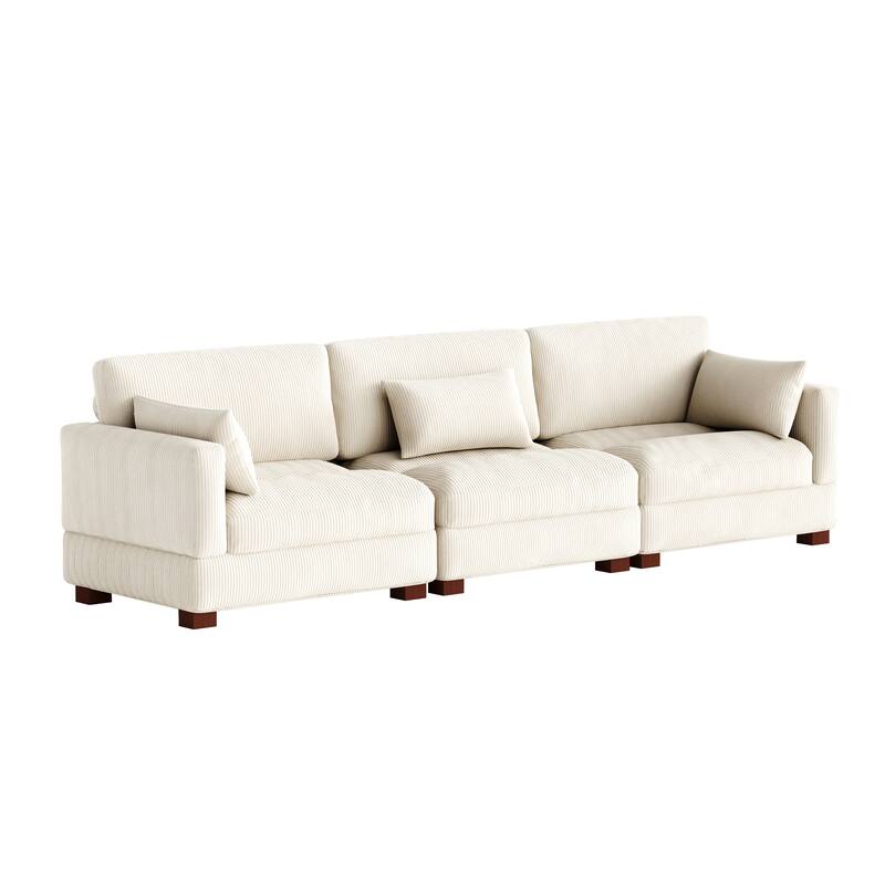 Corduroy Modular Sectional Sofa with Ottoman and Pillows