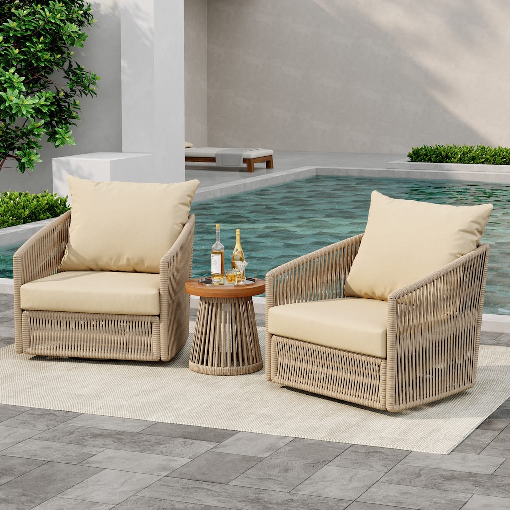 3-Piece Outdoor Swivel Lounge Chair Set Barrel Chairs for Backyard