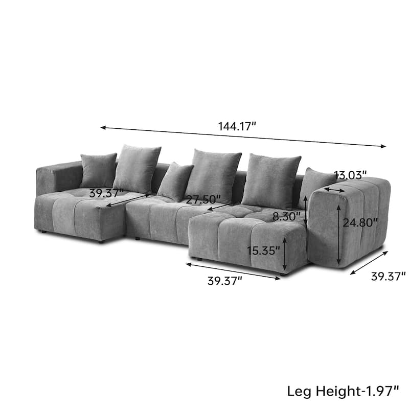 144.17" Linen Modular Sofa Modern Sectional Sofa 3-Seater Couch Lounge Chaise