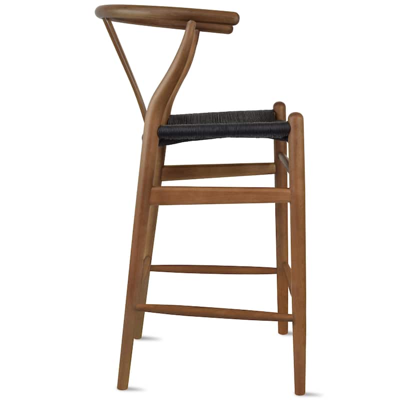 Solid Wood Countertop Height Barstool with Open Y Back Farmhouse Woven Organic Chair For Kitchen Bedroom Designer - N/A