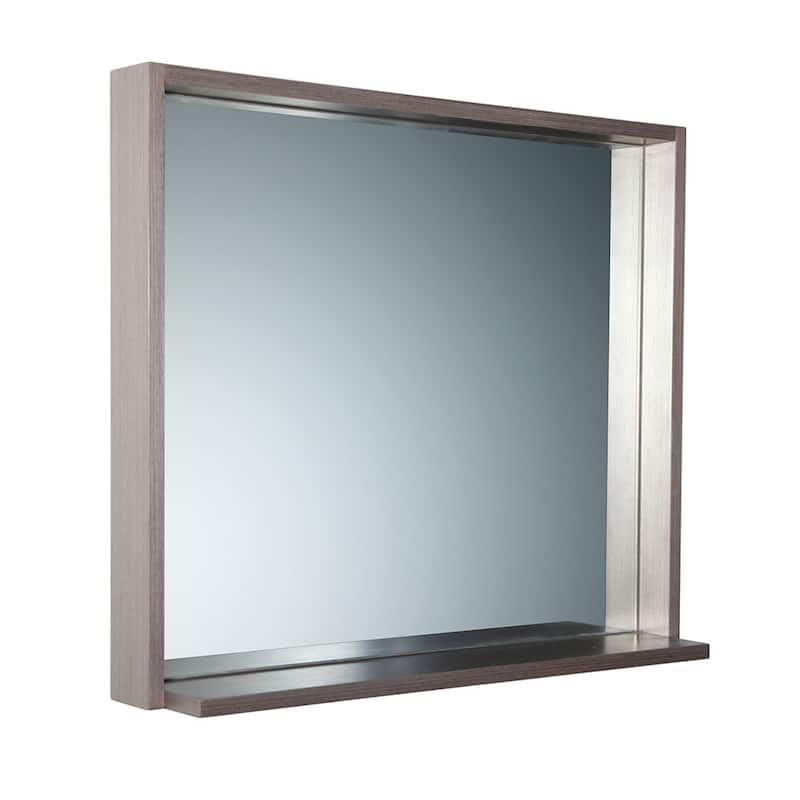 Fresca Allier 25-1/2" x 29-1/2" Plywood Framed Mirror with Shelf - Gray Oak