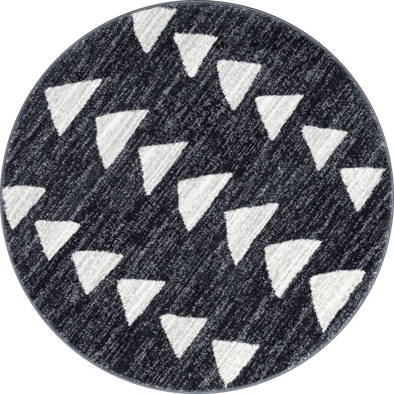 Well Woven Kennedy Triangles Modern Geometric Pattern Area Rug - Grey - 4' Round - Round
