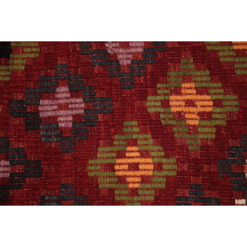 Hand Woven Oriental 100% Wool Carpet Southwestern Tribal Red Kilim Area Rug - 7' 4'' X 5' 5''