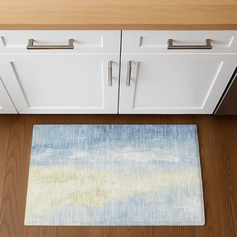 Premium Washable Super Soft Modern Watercolor Mayfield Rug - 1'8" x 2'6" - Denim