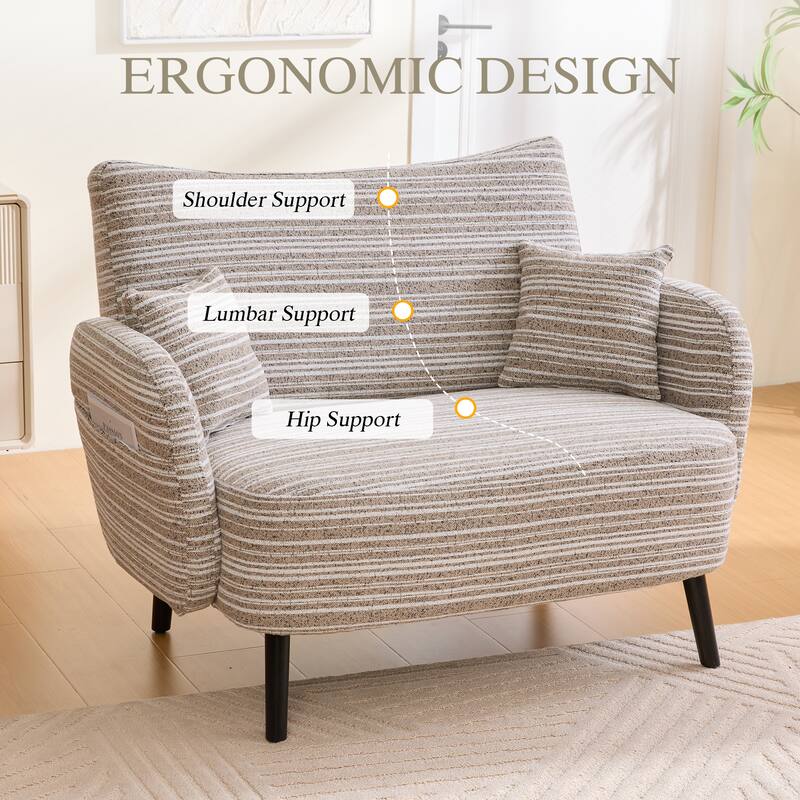 Modern style two-seater sofa with ultra-comfortable armrests, armrest pillows, and storage pockets, deep-seated 2-seater sofa