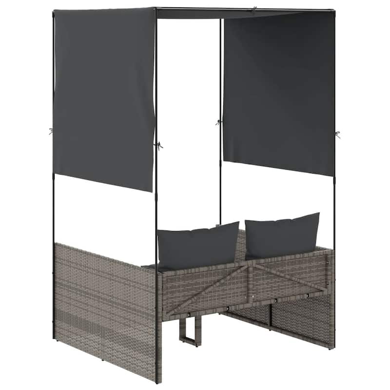 vidaXL Double Sun Lounger Grey PE rattan, powder-coated steel, polyester - 43.3 x 46.5 x 73.6