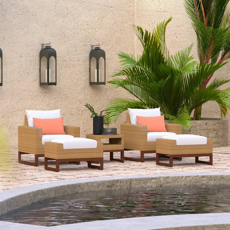 Mili 5 Piece Sunbrella Outdoor Patio Club Chair & Ottoman Set