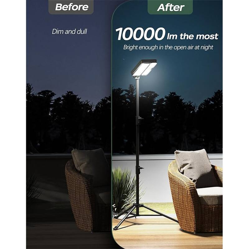 10000lm Dimmable Rechargeable Work Light w/ 2 Separate Lights, 2 Charge Ways Type C & Solar Powered
