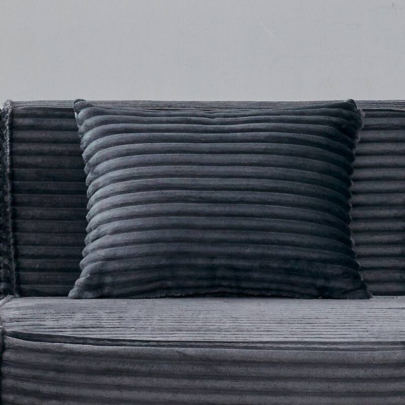 L-Shaped Modular Sectional Sofa with Ottoman, Striped Corduroy Deep Seat Cloud Couch, Large 4-Seat Corner Sofa