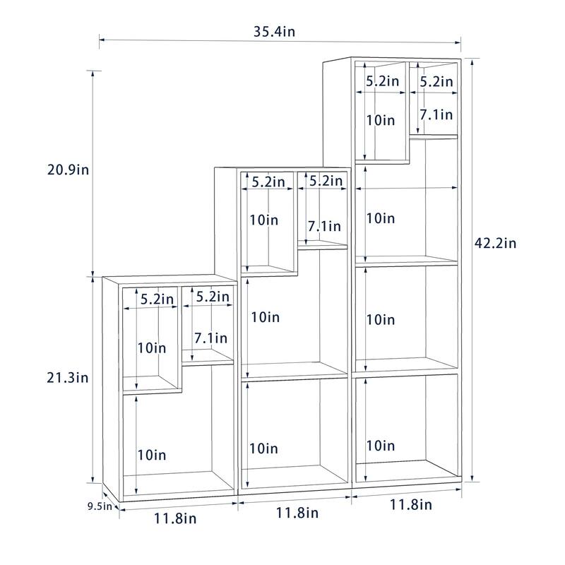 L Shaped Freestanding Ladder Corner Bookshelf, 12 Cubes Stepped Etagere Bookcase, Wooden Storage Cabinet Display Shelf