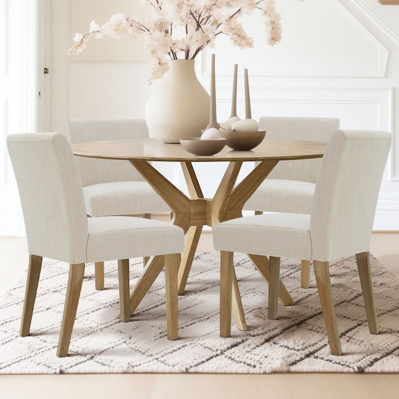 Parsons Dining Chairs with Linen Upholstery and Solid Wood Legs - 4-Piece - Beige-4