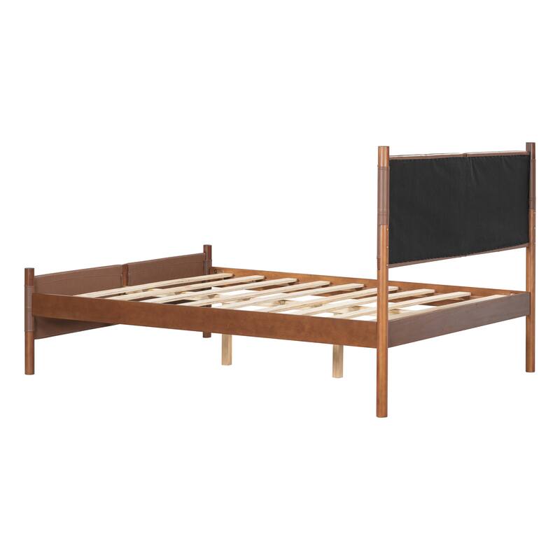 Queen Bed with Brown leather Upholstered Headboard
