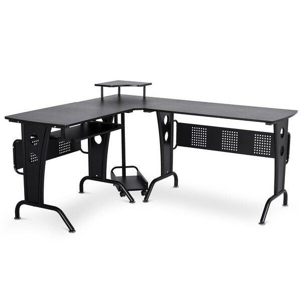 HOMCOM L-Shaped Computer Desk with Rolling CPU Tower Keyboard Tray Shelves. Opens flyout.