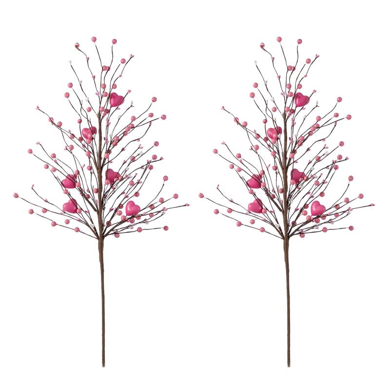 Glitzhome Set of 2 28"H Valentine's Day Berry & Heart Pick Artificial Branch