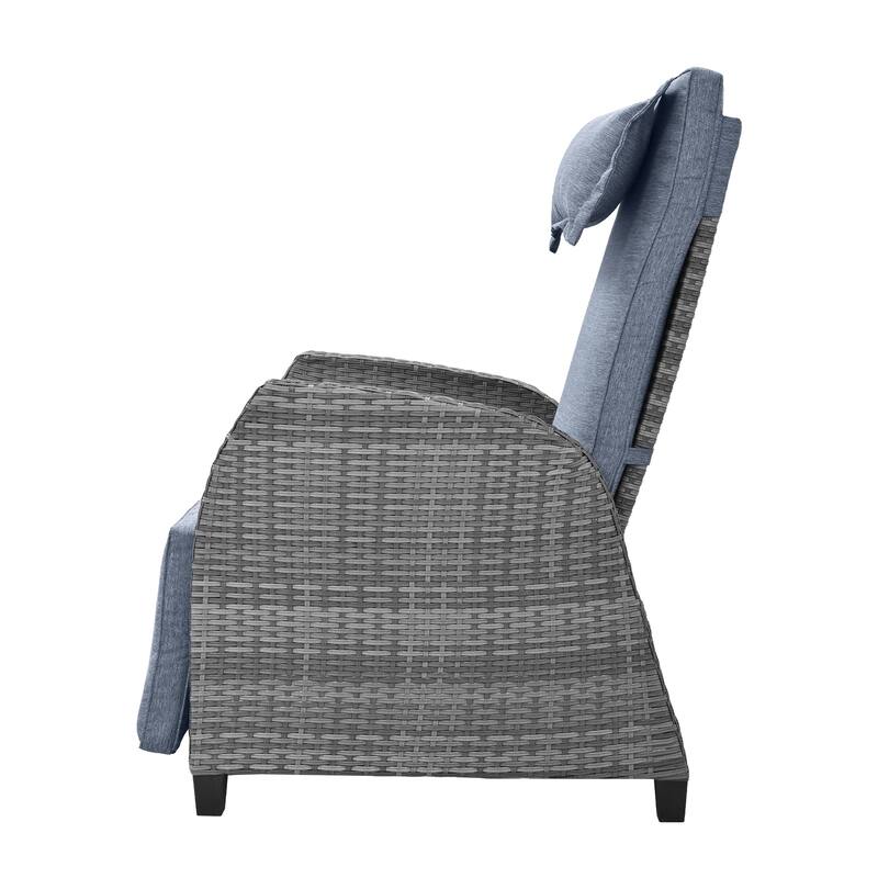 3-Piece Outdoor Patio Wicker Recliner Chair Set with Tempered Glass Table