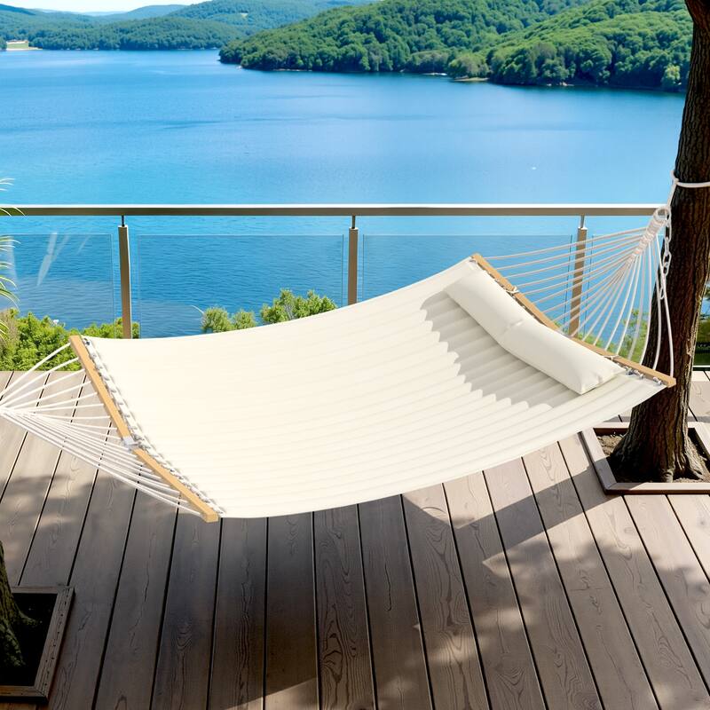 EROMMY Modern Portable Hammock, Hand-Woven Ropes, Anti-Tipping Design for Backyards, Beaches & Campsites - Without Stand - Beige