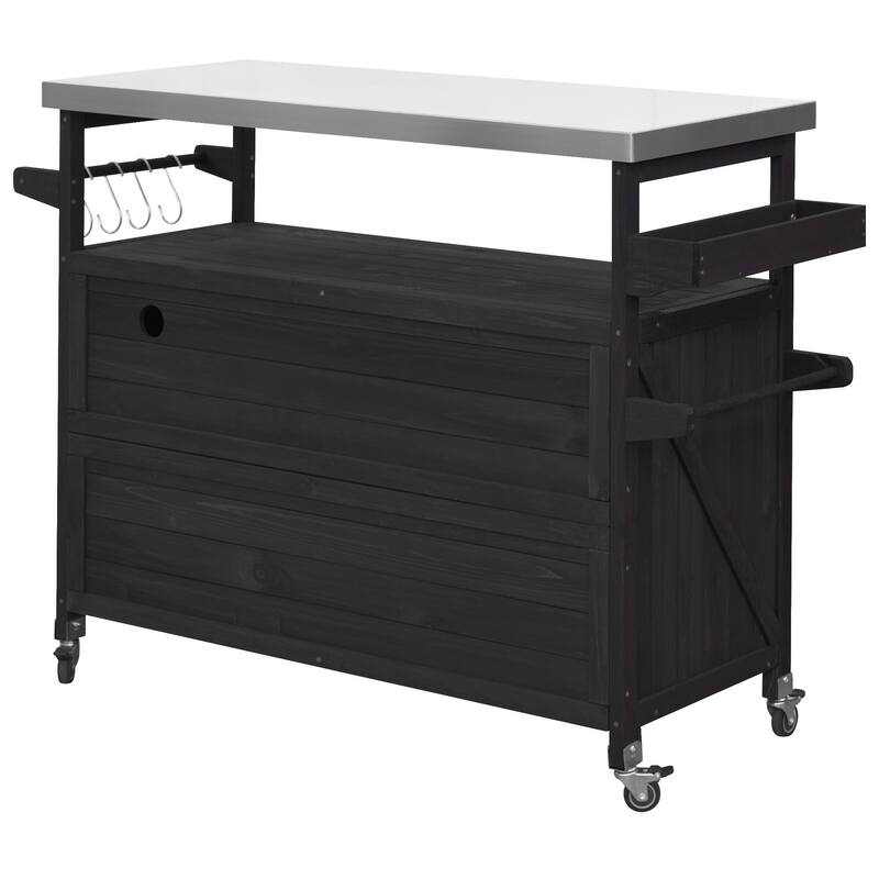 50.25'' Rubber Wood Kitchen Island with Spice Rack , Towel Rack, and Rolling Wheels - 50.25'' x 18.5'' x 36.25''