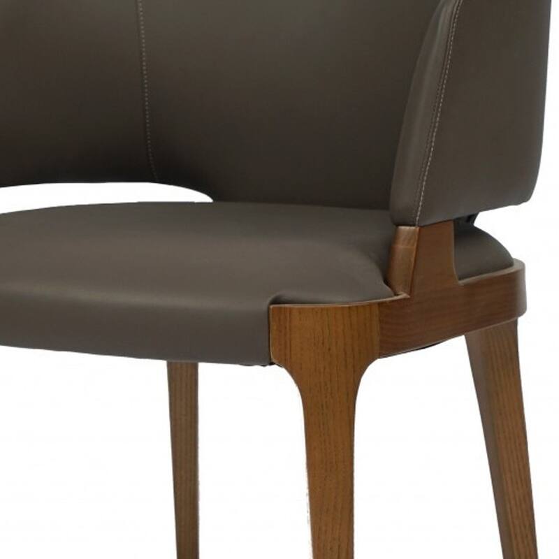 HomeRoots Dark Gray And Brown Upholstered Faux Leather Wing Back Dining Arm Chair