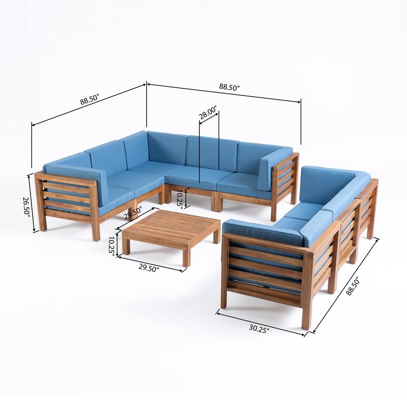Oana Outdoor 9-Piece Acacia Wood Sectional Sofa Set with Coffee Table by Christopher Knight Home