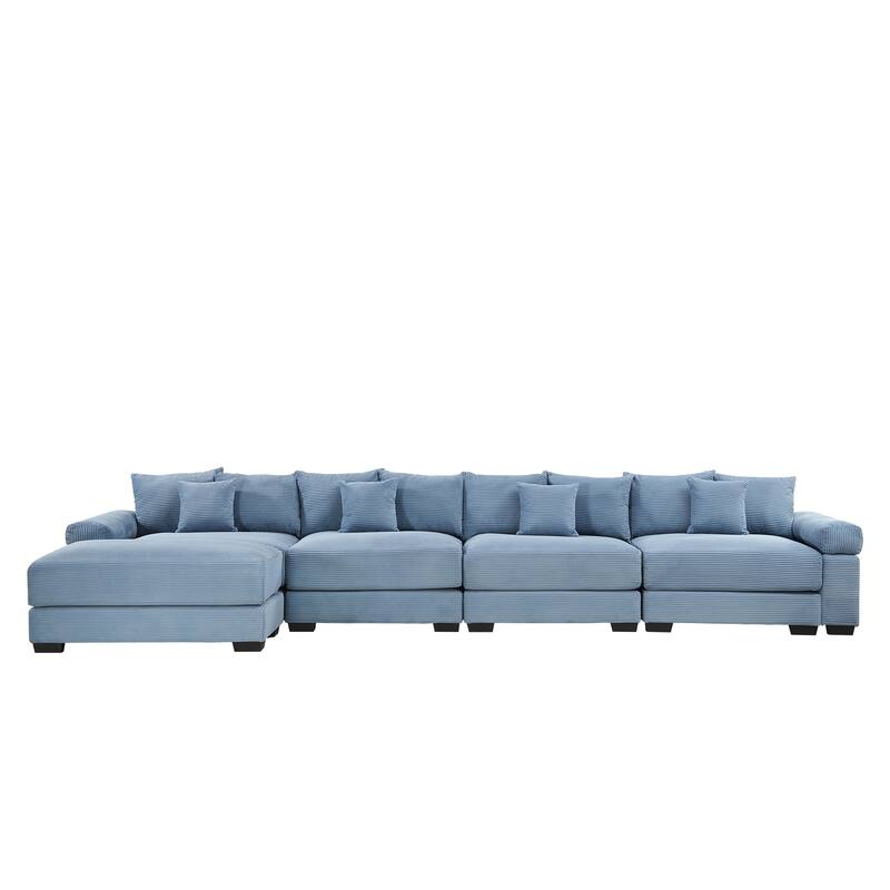 GDFStudio - Corduroy L-Shaped 4-Seater 167.6" Cloud Modular Sectional Couch with Ottoman