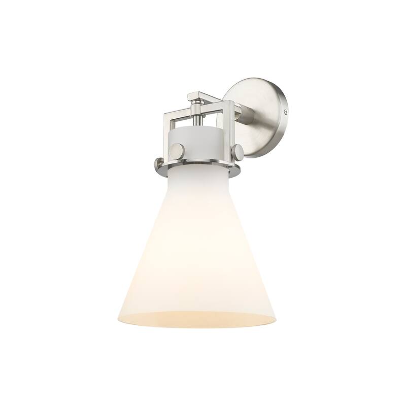 Innovations Lighting Newton Cone - 1 Light 8" Wall-Mounted Sconce - Satin Nickel/Matte White