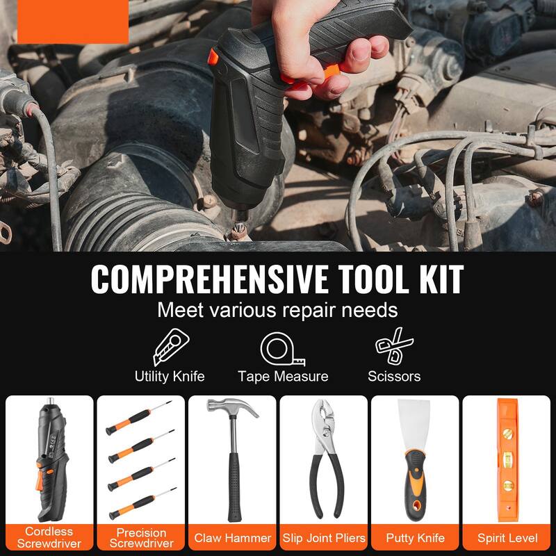 96-Piece Tool Set with Rechargeable Electric Screwdriver Home Repair and Maintenance Tools - 14.17 x 10.43 x 3.70 inch