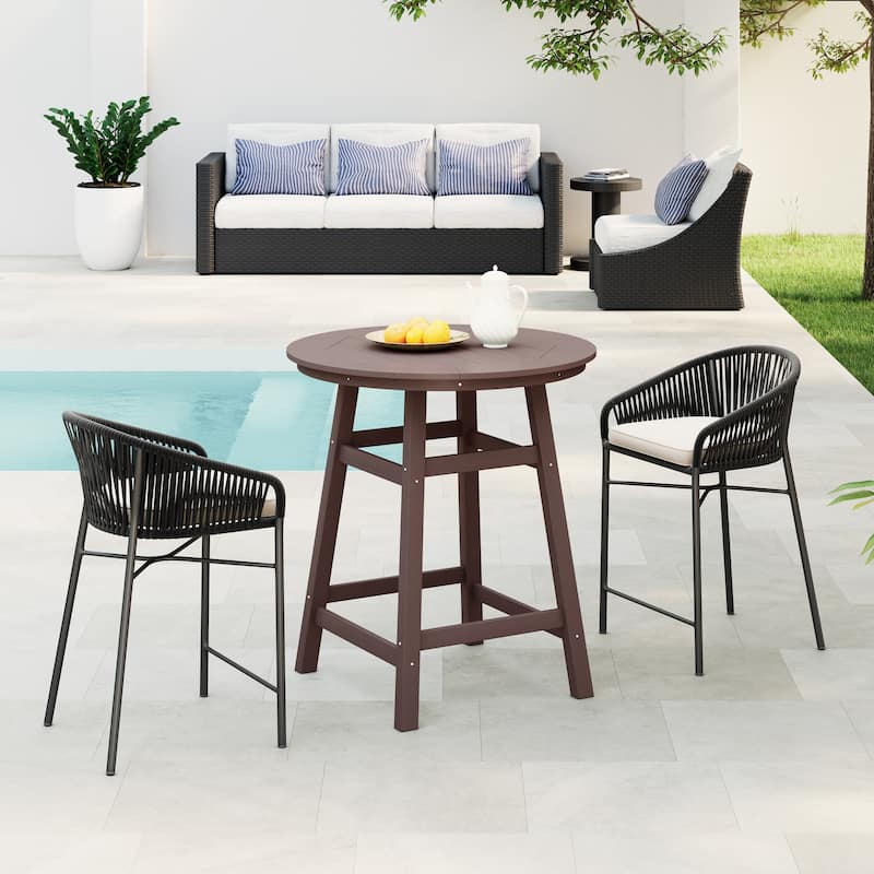 Polytrends Laguna Hdpe All Weather Outdoor Patio 35" Round Counter Table - Dark Brown