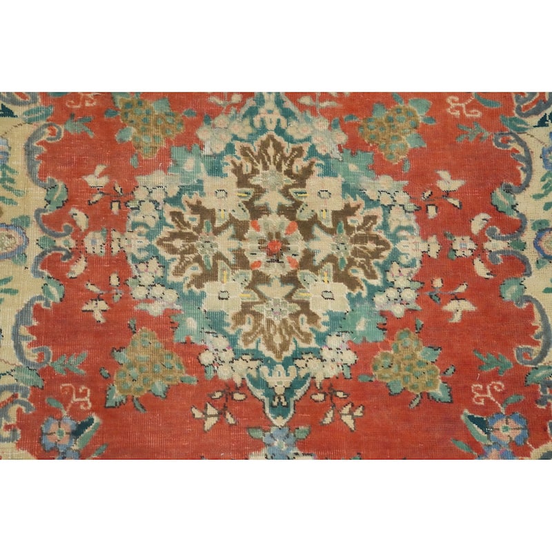 Hand Knotted Oriental 100% Wool Carpet Traditional Floral Oranges & Rust Tabriz Area Rug - 6' 4'' X 4' 6''